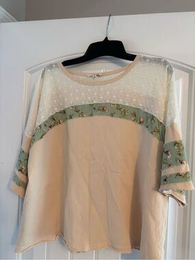easel Cream Tunic with Sage Floral Trim and Eyelet Yoke